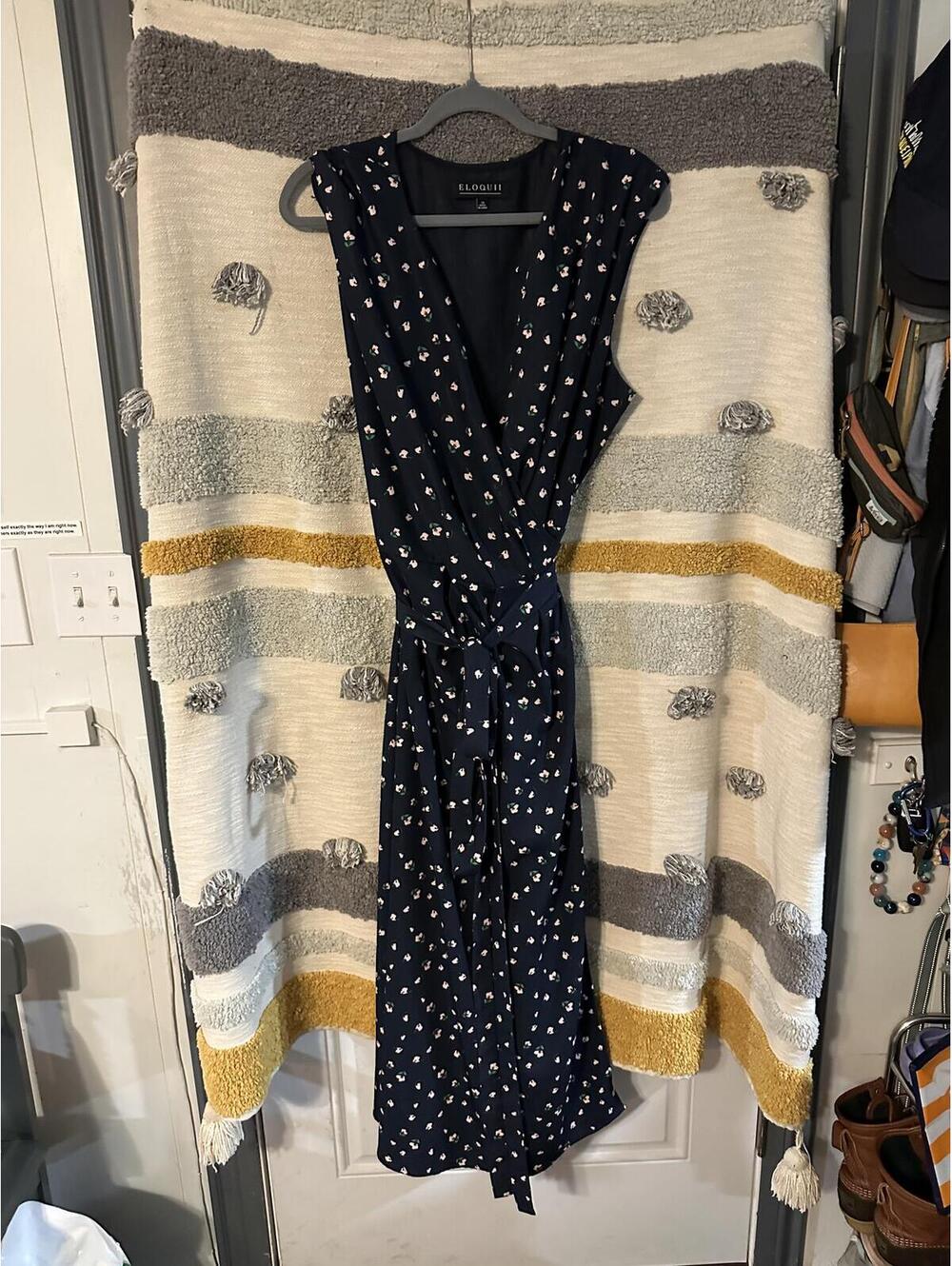 ELOQUII Floral Wrap Midi Dress | Size 20 | Navy Blue
